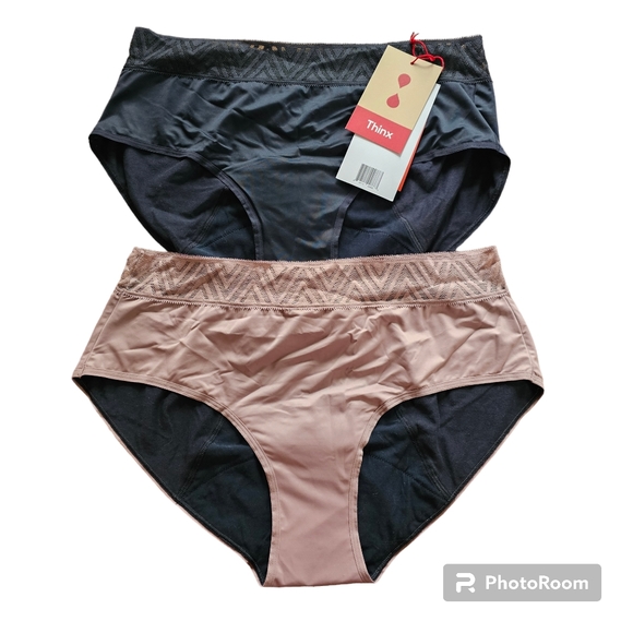 Thinx Bundle Hip Hugger Leak Proof Period Underwear Black & Nude 2 XL - Picture 1 of 13